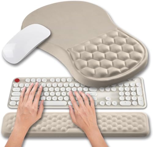 Hokafenle 2 in 1 Ergonomic Mouse Pad Wrist Support & Wrist Rest for Computer Keyboard Set, with Relieve Carpal Tunnel Pain Massage Bulge and Full Memory Gel Design (2In1 Set - Apricot) - color: Hk014-apricot