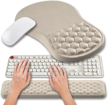 Hokafenle 2 in 1 Ergonomic Mouse Pad Wrist Support & Wrist Rest for Computer Keyboard Set, with Relieve Carpal Tunnel Pain Massage Bulge and Full Memory Gel Design (2In1 Set - Apricot) - color: Hk014-apricot