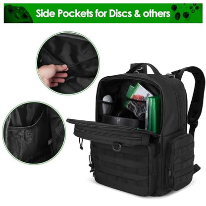 PGmoon Travel Tactical Backpack Compatible with Xbox Series X Console | Carrying Case Bag with Individual Room for Console, Plenty of Pockets for Controllers, Headphone and More(Patent Design)