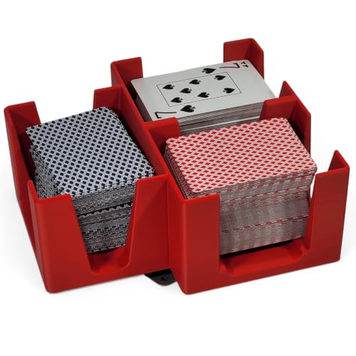 Revolving Nine Deck Playing Card Tray for 3-9 Decks: Made in USA (Red) | Rotates 360°, Plastic, Holds up to 9 decks, Includes swivel turn table base, for Hand N Foot, Samba, Newt's Playing Cards - color: Red, size: 9 Deck