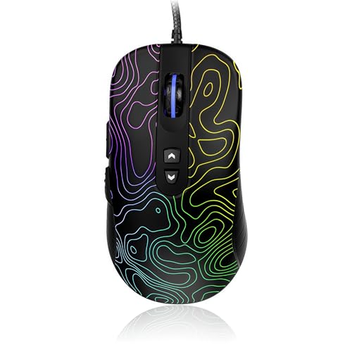 dagaladoo Black Wired Gaming Mouse, 12800 DPI RGB Gaming Mouse with 7 Lighting Effects, PC Gaming Mice Support DIY Keybinding, Mouse Gamer Computer Mouse for Laptop PC Mac Windows,Topographic
