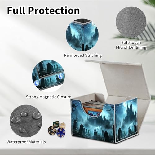Stylish MTG Deck Box for 110+ Cards, Magnetic Commander Deck Case with Bonus Game Card Pouch, Durable Storage for TCG and Sleeved Magic Cards, Gothic Cemetery - color: Gothic Cemetery