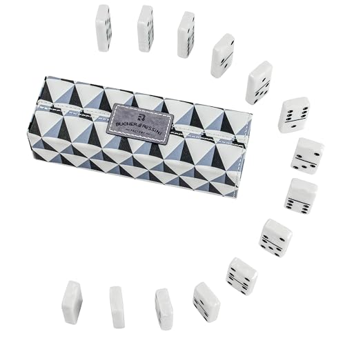 Dominos Set for Adults, Double 6 Domino Set, 28 Jumbo Marbleized White Tiles, Dominoes Set for Adults and Kids - Classic Board Games for Family & Travel (in Rhomb Pattern Leather Case) - color: White
