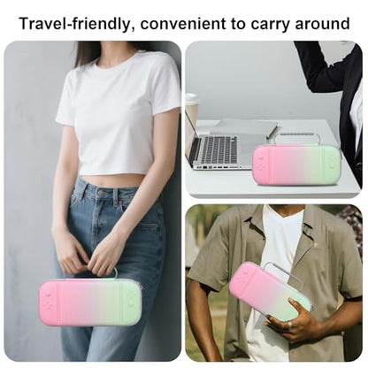BOVKE Carrying Case for New 2025 Nintendo Switch 2, Switch 2 Protective Hard Travel Bag Holder with Extra Space for Joy-Con, Cables, Games Cartridges and Accessories, Fancy Pink Green - color: Fancy Pink Green
