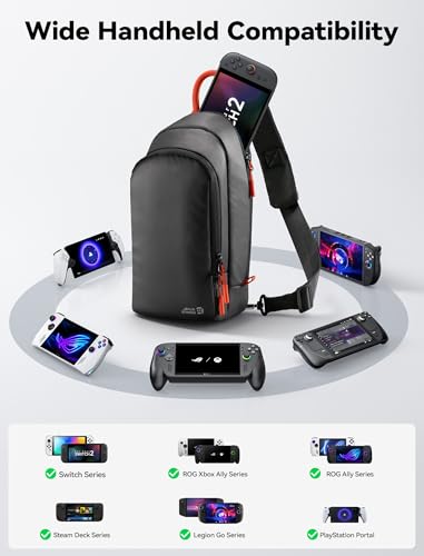 JSAUX Sling Bag for Switch 2, ROG Xbox Ally X, Steam Deck, Protective Crossbody Travel Case for Handheld Console and Accessories with Joystick Guard Design, Large Capacity, 3 Compartments