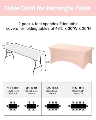 Fixwal Light Pink Stretch Table Cloth Rectangle 2 Pack 4Ft, Spandex Fitted Table Covers Washable for Party, Trade Show, Banquet, Wedding, Buffet - color: Light Pink, size: 4 Ft