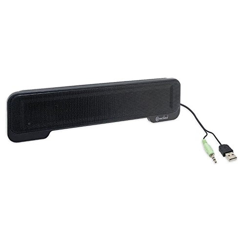 Syba USB Powered 3.5mm Audio Laptop Speaker CL-SPK20138 Clip-On Soundbar - Portable Compact Travel Stereo Speaker Bar Design Uses USB for Power 3.5mm Jack for Audio Black. - style: Laptop Wire