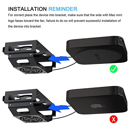 Mac mini Cooling Fan Mount, IFCASE Behind Monitor, Under Desk, Wall Mount Cooling Fan Stand for Mac mini 2010 to 2023 M2 Compatible VESA Holder with Anti-Scratch Pad (Black) - color: Black