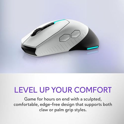 Alienware Wireless Gaming Mouse AW610M, 16000 DPI, 7 Buttons | USB Wired, Optical Sensor, Auto-Calibration, 16.8M AlienFX Lighting, 350-Hour Battery, 400 IPS, Lunar Light - color: AW610M - Lunar light
