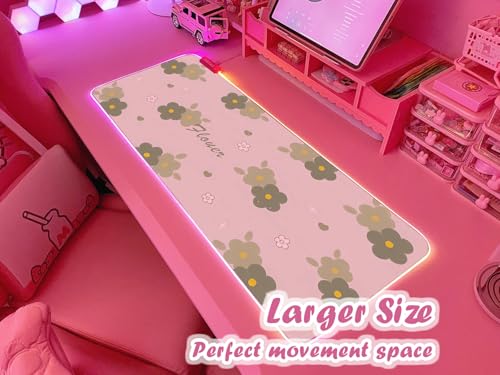 JMIYAV Pink RGB Gaming Mouse Pad 31.5x12 Inch PC XL Large Extended Glowing Led Light Up Desk Pad Non-Slip Rubber Base Computer Cute Mousepad Mat Desk Accessories Gaming Setup Bloom Flower - color: Bloom Flower