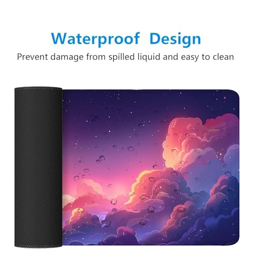 Kawaii Clouds Desk Pad Mouse Pad Anime Cute Pink Purple Large Gaming Mouse Mat with Stitched Edges,Non-Slip Waterproof Rubber Base Mous Mat 31.5"x11.8" Office Computer Keyboard Laptop Home - color: Kawaii Clouds_015, size: 11.8" x 31.5"
