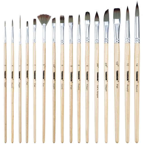 Transon 16 pcs Artist Paint Brush Set Versatile for Acrylic Painting Watercolor Painting Gouache Painting - color: Wood Tone