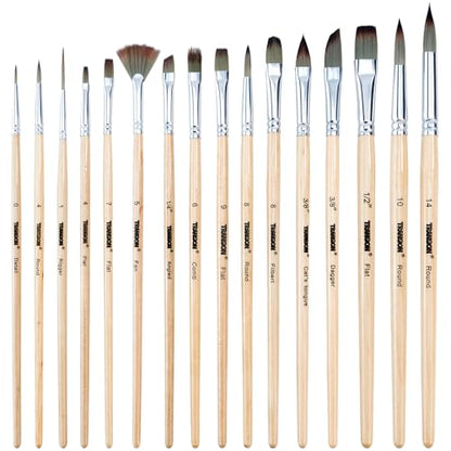 Transon 16 pcs Artist Paint Brush Set Versatile for Acrylic Painting Watercolor Painting Gouache Painting - color: Wood Tone