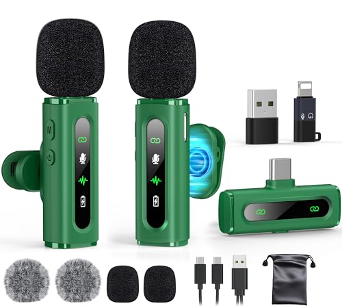 USB C Lavalier Microphone Wireless Mini Mic for Type-C Android Phone/Tablet/PC Video Recording Clip-on Mics with Rotatable Clip&Denoise Recording, Ideal for Vlog Tiktok Youtube Content Creator, Green - color: Green, size: Without Charging Case