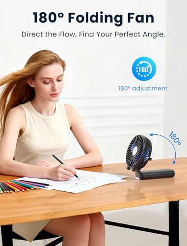 HandFan 5200mAh Portable Handheld Fan Rechargeable - 3 Speeds Foldable Personal Cooling, 2-IN-1 Hand Held Fan Battery Operated, 20H Runtime for Disney/Travel/Summer/Concerts/Women (Black&Blue) - color: Blue‑Blade Matte Black