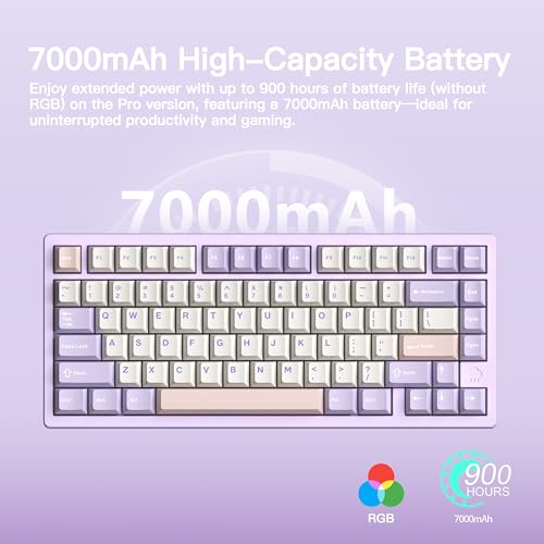 KEEBMONKEY WOBKEY Rainy 75 CNC Aluminum HMX/JWK/Cocoa Switches Triple-Mode Connectivity Mechanical Keyboard with Superior Acoustics, RGB/FR4/Silver SUS304/7000mAh/Cocoa Switch (Pro - Purple) - style: Pro - Purple