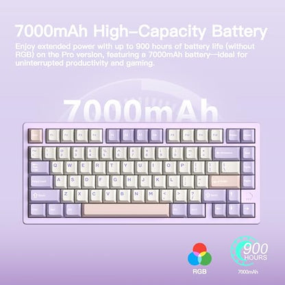 KEEBMONKEY WOBKEY Rainy 75 CNC Aluminum HMX/JWK/Cocoa Switches Triple-Mode Connectivity Mechanical Keyboard with Superior Acoustics, RGB/FR4/Silver SUS304/7000mAh/Cocoa Switch (Pro - Purple) - style: Pro - Purple