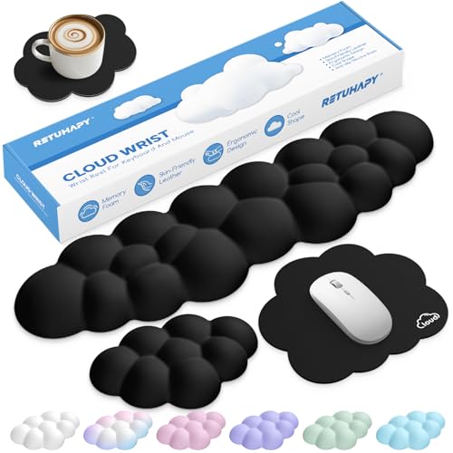 Cloud Wrist Rest Keyboard Cushion, 4-in-1 Ergonomic Cloud Keyboard Wrist Rest and Mouse Pad Set with Memory Foam Arm Support for Palm, Cute Desk Accessory for PC Gaming Setup, Black - color: 05 Black, size: Tenkeyless
