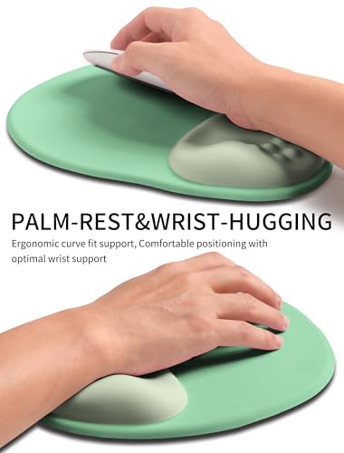 Palm-Rest and Wrist-Hugging Mouse Pad Wrist Rest, Ergonomic Wrist Support with Curve Fitting Cushioned Memory Foam for Carpal Tunnel Pain Relief, 9.9 x 8.3 Inch, Minty Green - color: Minty Green