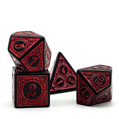DND Dice Set-D&D Polyhedral Dice (7 Pcs) with Leather Dice Bag for Dungeons and Dragons Role Playing Dice Games RPGs (Red with Black Edge) - color: Dice- Red With Black Edge