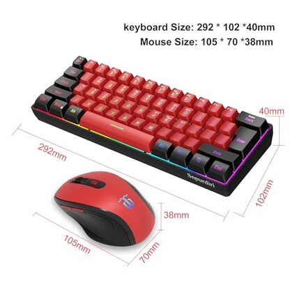 Snpurdiri 2.4G Wireless Gaming Keyboard and Mouse Combo, 60 Percent Wireless Keyboard and Ergonomic Vertical Feel Small Mouse (Black and Red) - color: Black Red Combo