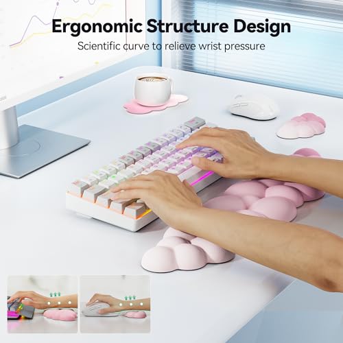 TECKNET Cloud Keyboard Wrist Rest Set, Cloud Wrist Rest with Non-Slip Base, PU Leather Wrist Pad for Keyboard with Ergonomic Memory Foam for Computer Laptop Office Gaming & Pain Relief, Gradient Pink - color: Gradient Pink
