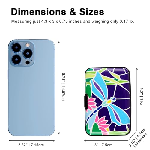 Credit Card Holder Small RFID Blocking Wallet Business Metal Slim Mini Aluminum Hard Case for Women Men - color: Dragonfly Flower