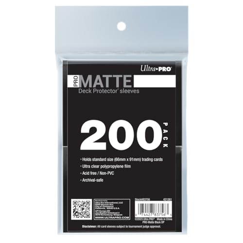 Ultra PRO - 200ct Black PRO-Matte Standard Card Sleeve Deck Protector, Protect & Store Collectible Cards, Sports Cards, MTG, D&D Cards, Sized to Fit Standard Size Cards, High Clarity Matte Finish - color: 200ct Matte Black