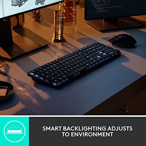 Logitech MX Mechanical Wireless Illuminated Performance Keyboard Linear | USB-C, macOS, Windows, Linux, iOS, Android, metal construction - size: Full Size, style: Linear (smooth typing)