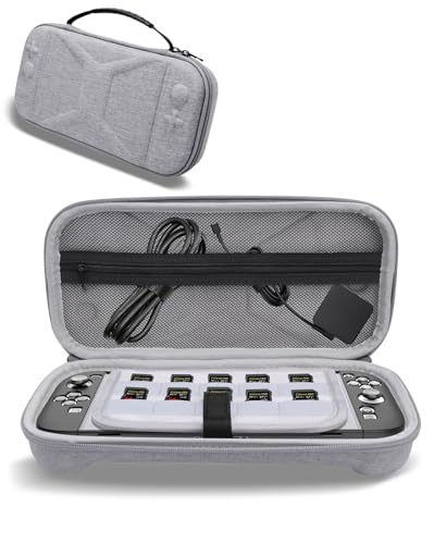 NINKI Portable Travel Case for Nintendo Switch 2 Carrying Case 2025, Hard Shell Eva Protective Switch2 Storage with 10 Game Slots Pockets Travel Carry Pouch for Nintendo Switch 2025 Traveling Bag,Gray