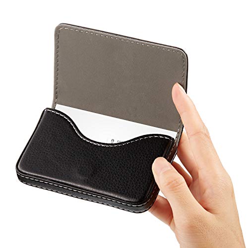 Outus 2 Pcs Business Card Holder, PU Leather Business Card Case Pocket Wallet with Magnetic Shut for Valentines Gift Adult(Black and Coffee) - color: Black and Coffee