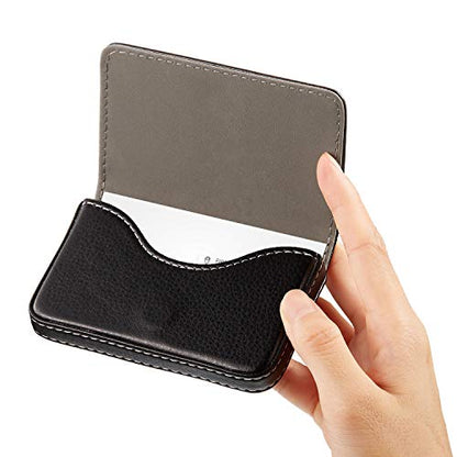 Outus 2 Pcs Business Card Holder, PU Leather Business Card Case Pocket Wallet with Magnetic Shut for Valentines Gift Adult(Black and Coffee) - color: Black and Coffee