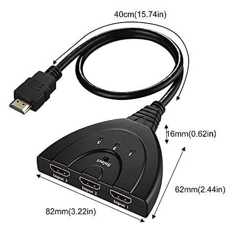 HD MI Switcher 4K 3D HD MI Splitter 1 in 3 Out hd mi Multi Port Adapter | for Tv Hd 1080p TV Adapters Cable 3 Port for Media Box, DVD Player, Game Console,Computer, PC, Cable Box, Projector