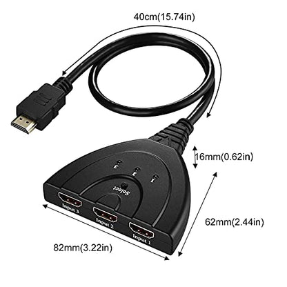 HD MI Switcher 4K 3D HD MI Splitter 1 in 3 Out hd mi Multi Port Adapter | for Tv Hd 1080p TV Adapters Cable 3 Port for Media Box, DVD Player, Game Console,Computer, PC, Cable Box, Projector