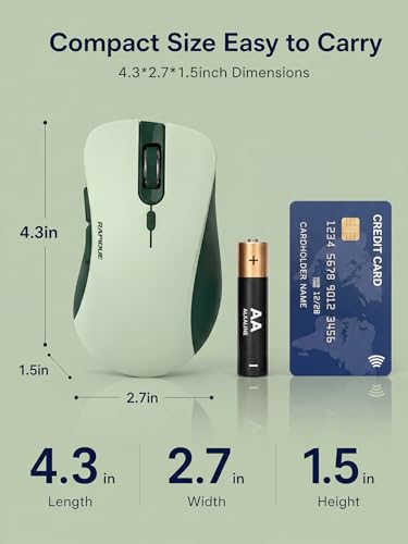 RAPIQUE Bluetooth Wireless Mouse, Dual Bluetooth & 2.4G USB Receiver, Quiet Clicks, Right-Hand Ergonomic 6 Button Mouse, Adjustable DPI, AA Battery, for Laptop, PC, Mac, Tablet - Avocado Green - color: Avocado Green
