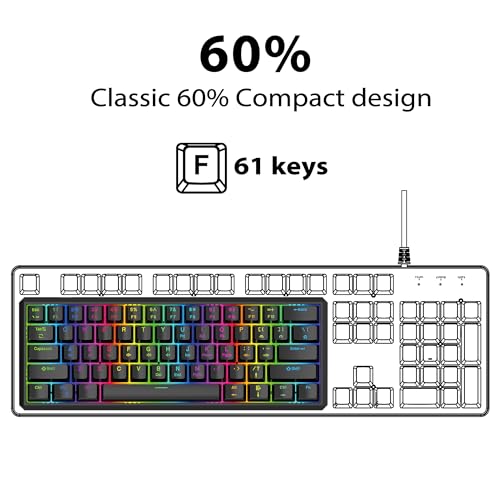 Snpurdiri 60% Gasket Wired Mechanical Gaming Keyboard (Black, Red Switches) | RGB Backlit 61 Keys Mini Gaming Keyboard for PC, Windows XP, Win 7, Win 10 - color: Black/Red Switch