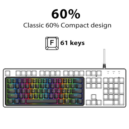 Snpurdiri 60% Gasket Wired Mechanical Gaming Keyboard (Black, Red Switches) | RGB Backlit 61 Keys Mini Gaming Keyboard for PC, Windows XP, Win 7, Win 10 - color: Black/Red Switch