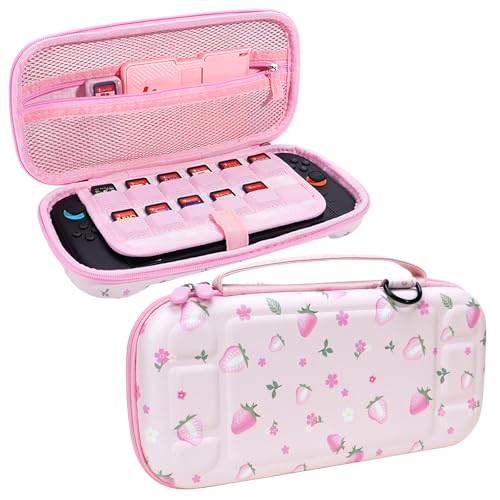 FIWWAT Protective Case for Nintendo Switch 2, Protable Carrying Case for Console and Accessories, 12 Game Card Slots, Large Capacity Cute Travel Bag and Shoulder Strap for Girls, Pink Strawberry - color: Soft Blossom Pink, size: for Nintendo Switch 2 2025