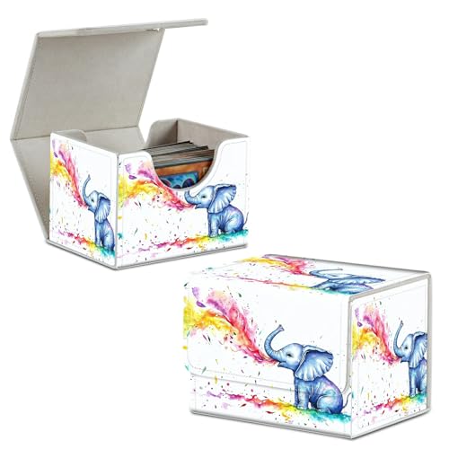 Watercolor Baby Elephant Card Deck Box Trading Cards with Strong Magnet Commander Deck Box Card Storage Box Magic Premium Card Storage Box Case Cover for TCG CCG Magic Cards - color: Watercolor Baby Elephant, size: A Card Deck Box