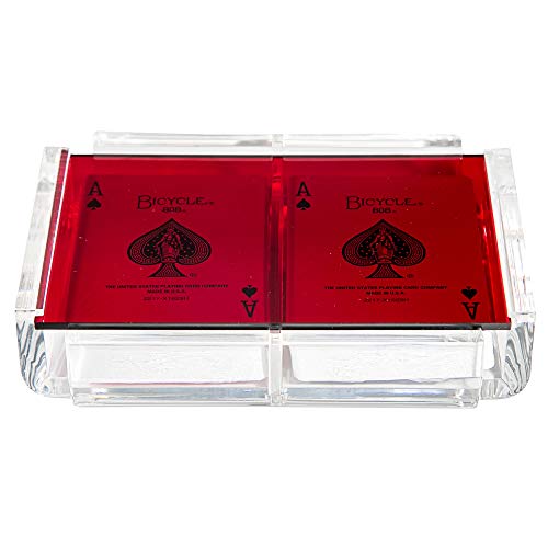 Modern Elegant Playing Card Deck Holder Tray with 2 Decks of Playing Cards in Unique Stylish Deluxe Acrylic Box with Color lid (Red) - color: Red