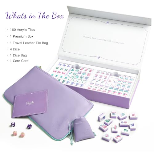 American Mahjong Tile Set, 160 Purple 4 Layer Mah Jong Game Tiles with Tile Bag, Gift-Ready Storage Box, 4 Dice with Pouch, Mahjong Travel Tiles Set, Majiang Set, Majong