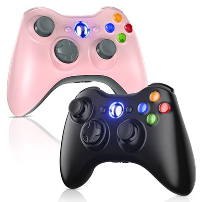 Gamrombo 2 Pack Replacement for Xbox 360 Controller, Wireless Controllers Gamepad Upgraded Joystick Compatible with 360 & Slim, Windows 11/10/8/7 PC Controller with Dual Shock (Black+Pink) [microsoft_xbox_360] - color: Black+Pink