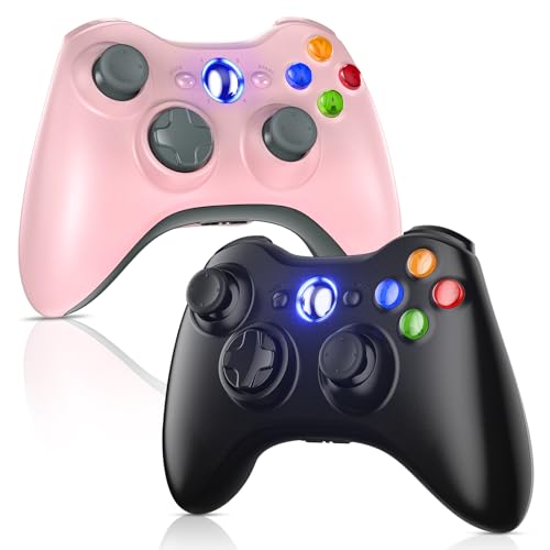 Gamrombo 2 Pack Replacement for Xbox 360 Controller, Wireless Controllers Gamepad Upgraded Joystick Compatible with 360 & Slim, Windows 11/10/8/7 PC Controller with Dual Shock (Black+Pink) [microsoft_xbox_360] - color: Black+Pink