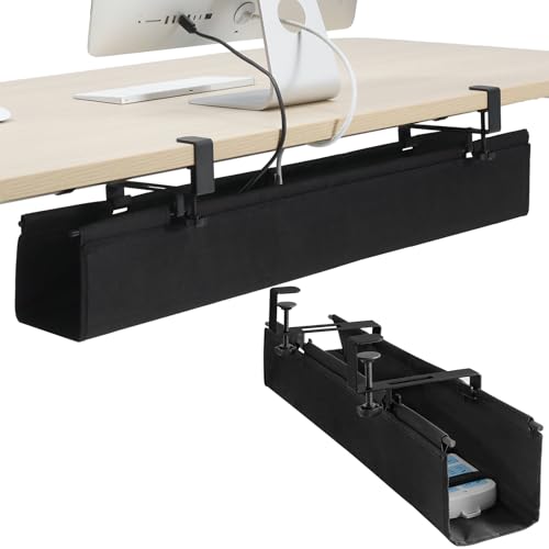MAXECHO Under Desk Cable Management Tray 36" - Clamp on Wire and Cable Organizer for Storage and to Hide Cords - Ideal for Home Office - Premium Black Fabric Design - size: 36.5"