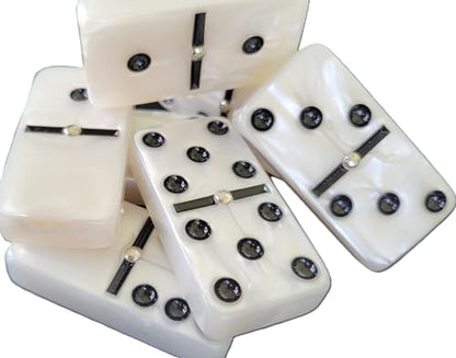 Marion Domino Double Six White Marbleized Jumbo Tournament Professional Size with Spinners in Dovetail Sheesham Wood Box. - color: White Marbleized