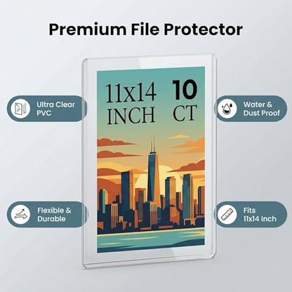 11x14 Toploaders 10ct - Ultra Durable Card Protectors for Graphic Art, Photos & Poster - Crystal Clear PVC, Archival-Safe, Fit 11x14 Inch Sheets - size: 11x14