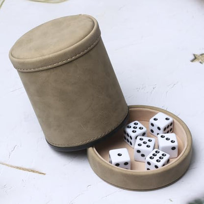 Brown Suede Faux Leather Dice Cup with Lid, Soft Felt Interior Quiet Dice Shaker Cup with 6 Dice for Liars Dice/Farkle/Yahtzee Games, 1 Pack - color: Suede Brown