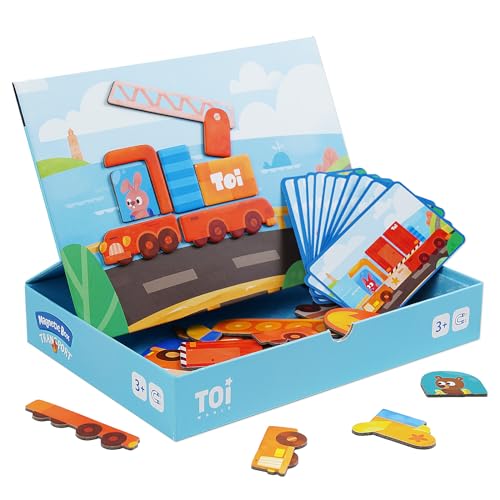 TOI Kid Magnet Toys Magnetic Jigsaw Puzzle for Kids Ages 3-5, Vehicle | Portable Travel Puzzle, Toddler Magnetibook with Game Board, Preschool Educational Game, Home School Tabletop Activity Gift - style: Vehicle