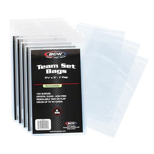 BCW Resealable Team Set Bags for Trading Cards, 500 Count | Holds up to 35 loose cards, 5 standard 35 pt toploaders, or magnetics up to 108 pt with an adhesive flap closure. - size: 500 Pack