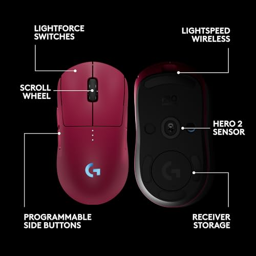 Logitech G PRO 2 Lightspeed Ambidextrous Wireless Gaming Mouse - Magenta | Symmetrical design, <4 customizable magnetic side buttons, USB-C charging, PowerPlay Wireless Charging Supported, For PC/Mac - color: Magenta